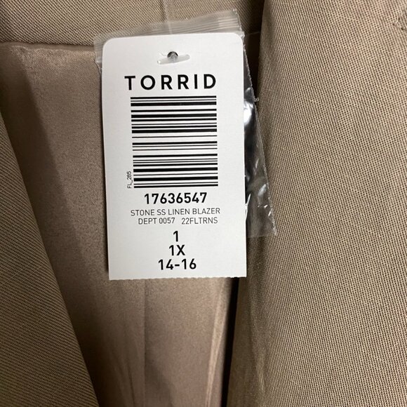 Torrid Stone Short Sleeve Linen Blazer Tan Womens 1X NWT - Picture 5 of 8
